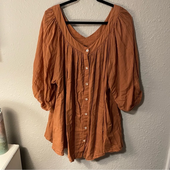 Free People So Fresh Brown Rust Longsleeve Tunic Top, Size M - Picture 2 of 2
